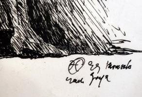 Olvashatatlan jelzéssel: Goya után: Hasta la muerte, tus, papír, üvegezett fa keretben, 23×25,5 cm