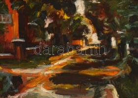Csákvári Nagy Lajos (1923- 2014): Utcarészlet. Olaj, farost, jelzett, keretben, 50×70 cm