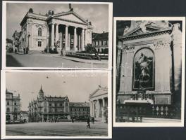 Nagyvárad, Oradea; Városi színház, Horthy Miklós tér, székesegyház belső - 3 db régi képeslap / theatre, square, church interior - 3 pre-1945 postcards