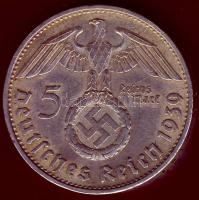 Német Birodalom 1939B 5M Ag "Hindenburg nagy h.k.-tel" T:2/3