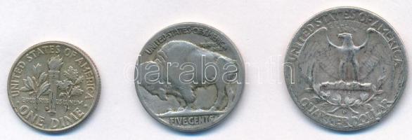 Amerikai Egyesült Államok 1929. 5c Cu-Ni "Buffalo" + 1959D 1/4$ Ag "Washington" ...
