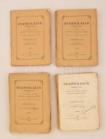 Dickens Károly: A Pickwick Klub I-IV. Fordította Huszár Imre, Dr. Dulácska Géza. Pest, 1862, Emich Gusztáv. Kiadói papírkötés. Megviselt állapotban.