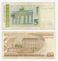 Ausztria 1986. 20Sch + Németország 1991. 5M T:III,III- tűnyomok
Austria 1986. 20 Schilling + German...