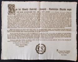 1789 Katonai amnesztiáról szóló rendelet hirdetménye. 47x37 cm