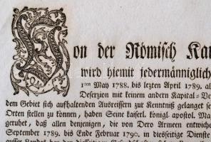 1789 Katonai amnesztiáról szóló rendelet hirdetménye. 47x37 cm