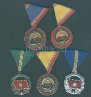 "A haza szolgálatáért" 5db klf szocialista kitüntetés (ezüst, bronz, 200óra, 500óra, 1500óra)