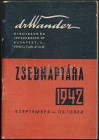 1942 Bp.X., Dr. Wander Gyógyszer és Tápszergyár Rt. zsebnaptára szeptember-októberre, használatlan, 31p