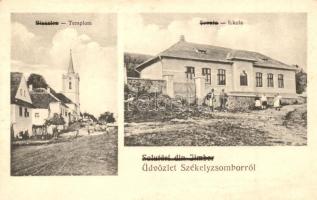 Székelyzsombor, Jimbor;Templom, iskola  / church, school