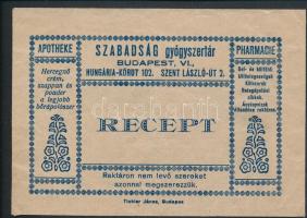 cca 1930 Bp.VI., A Szabadság Gyógyszertár receptborítékja