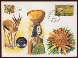 Csád 1985. 1F érmés boríték, Afrika, állat és növény motívum, 60f-os bélyeggel