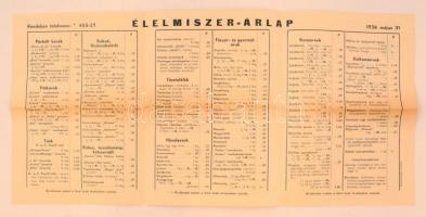 1936 Bp., A Corvin Áruház levelezőlappá hajtogatható árlapja ruházati cikkekről és élelmiszerekről