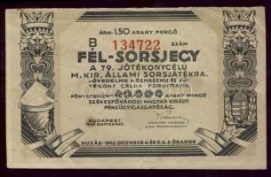 1942. Jótékonysági fél-sorsjegy 1,50P