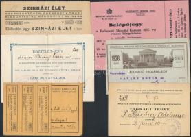 1907-1950 Vegyes belépőjegy, tiszteletjegy, tagsági jegy, stb. tétel(Magyar Képzőművészek Országos Szövetsége, Színházi élet előfizetési jegy, élelmezési jegy, Országos Magyar Képzőművészeti Társulat látogató tagsági jegy, Budapesti Mérnöki Kamara belépőjegy, tiszteletjegy táncmulatságra, stb.)