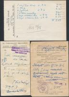 1929-1952 Vegyes orvosi névjegy, recept, beutaló tétel, összesen 5 db