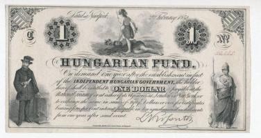 1852. 1$ C Kossuth bankó piros kézi sorszámozással T:I,I-  Hungary 1852. 1 Dollar C with red serial number C:UNC,AU Adamo G117/1b