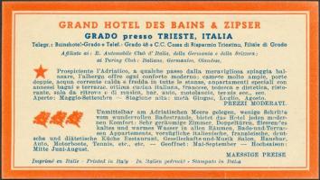 A triesti Grand Hotel des Bains&Zipser szálló reklámja