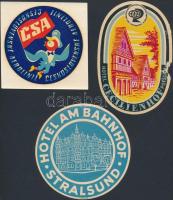 9 db külföldi bőröndcímke(CSA, Moszkva, Potsdam, Stralsund, Prága, stb.)