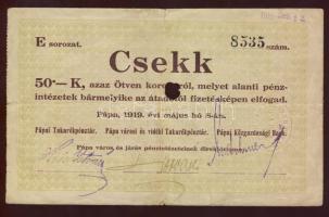 1919. "Pápai csekk" 10K,20K,50K T:III
