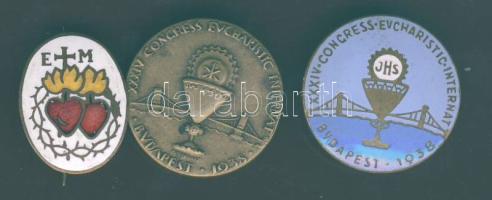 1938. "Eucharisztikus kongresszus" kitűző (2 klf) + 1db vallásos kitűző