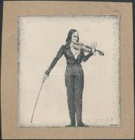 Biczó András(1888-1957): Hegedűművészes. Klisé, papír, jelzett a klisén, kartonra kasírozva, 8,5x8 cm