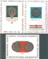 1991-92. 3 klf emléklap, rajtuk vékony Br plakettel (4db) + egyiken jelvénnyel II.János Pál pápa + Széchenyi + vitorlás verseny (2klf) T:1