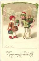 Karácsonyi üdvözlet / Christmas greeting postcard, litho, s: Pauli Ebner (fa)