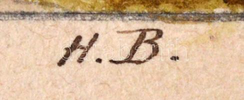 HB jelzéssel: Alpesi templom 1896, akvarell, papír, paszpartuban, 13×20 cm