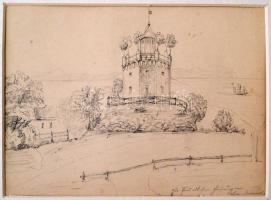Marheiner(?) jelzéssel: Torony, ceruza, papír, paszpartuban, 12,5×17,5 cm