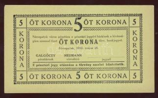 Sárospatak 1919. 5K előlap aláírás és sorszám nélkül, hátlapon lila bélyegző T:I