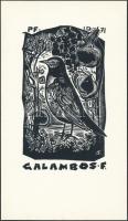 Bordás Ferenc (1911-1982) :  Fekete rigóex libris Galambos, fametszet, papír, jelzett a dúcon, 9×5 cm