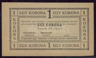 Sárospatak 1919. 1K előlap aláírás és sorszám nélkül, szöveg közepesen vastag betűkkel nyomva! T:I