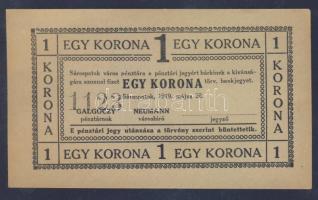 Sárospatak 1919. 1K előlap aláírás nélkül, de sorszámmal, vastag betűkkel nyomva! T:I