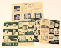 cca 1935-1945 Hennefeld jégszekrények és elektromos hűtőkészülékek prospektusa, 2 db + Fridrich Géza Jégszekrénykészítő Üzemének képekkel illusztrált szórólapja, összesen 3 db