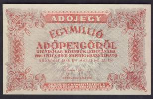 1946. 1000.000AP (4x) vastag fehér papíron, mindegyik bankjegy hátoldalán igen látványos részleges nyomási rendellenesség: szöveg részben hiányzik! T:I