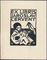 Michael Florian (1911 -1984): Ex libris Jaroslav Cerveny. Fametszet, papír, jelzett a dúcon, 5×4 cm