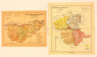 1927, 1948 Komárom vármegye és Komárom-Esztergom vármegye térképe, kiadja a Magyar Földrajzi Intézet Rt., 2 db, 22x27 és 33x26 cm