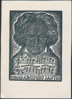 Julio Fernández Sáez (1924-): Ex libris Argimiro Santos. Fametszet, papír, jelzett a dúcon,  10×7,5 cm