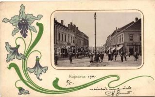 Kaposvár, Korona utca, Geiszler kereskedése; Emb. Art Nouveau floral litho; Gerő Zsigmond kiadása (r)