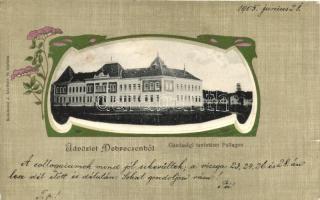 Debrecen Pallag, Gazdasági tanintézet, Komáromi J. felvétele és kiadása; floral Art Nouveau litho (b)