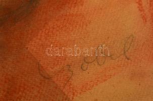 Czóbel jelzéssel: Ülő nő. Vegyes technika, papír, üvegezett keretben, 50×42 cm