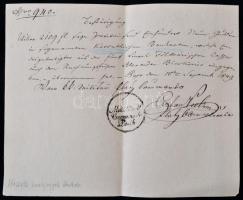 1849 Kossuth bankók beszolgáltatásáról kiállított elismervény. A pesti katonai parancsnokságtól. Kézzel írott.