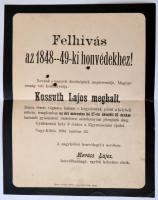 1894 Kossuth Lajos halálhíréről szóló felhívás honvédeknek.