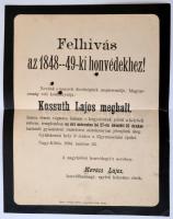 1894 Kossuth Lajos halálhíréről szóló felhívás  honvédeknek.