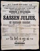 1872 Kossuth Lajos által fordított darab előadásáról szóló színházi plakát. Komárom. 32x40 cm