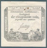 Franciaország 1793. 50S "Assignat" T:I- Sarkok épek! R!