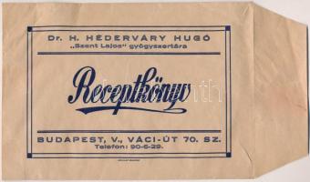 Dr. Héderváry Hugó Szent Lajos gyógyszertárának(Bp.V., Váci út) receptkönyvborítéka