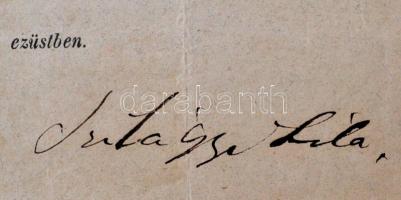 1847 Bulyovszkyné Szilágyi Lilla (1833-1909) Színésznő színházi tiszteletdíjáról szóló nyugta aláírá...