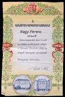 1938 Nemzeti Színház pártfogói oklevél