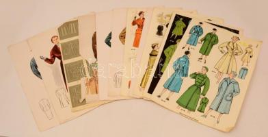 cca 1930-1940 Női ruhákat ábrázoló divatrajzok nyomatai, 9 db, 41x30 cm