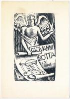 Armando Baldinelli (1908-2002): Ex libris Giovanni Botta. Fametszet, papír, jelzett a dúcon, 8×5 cm